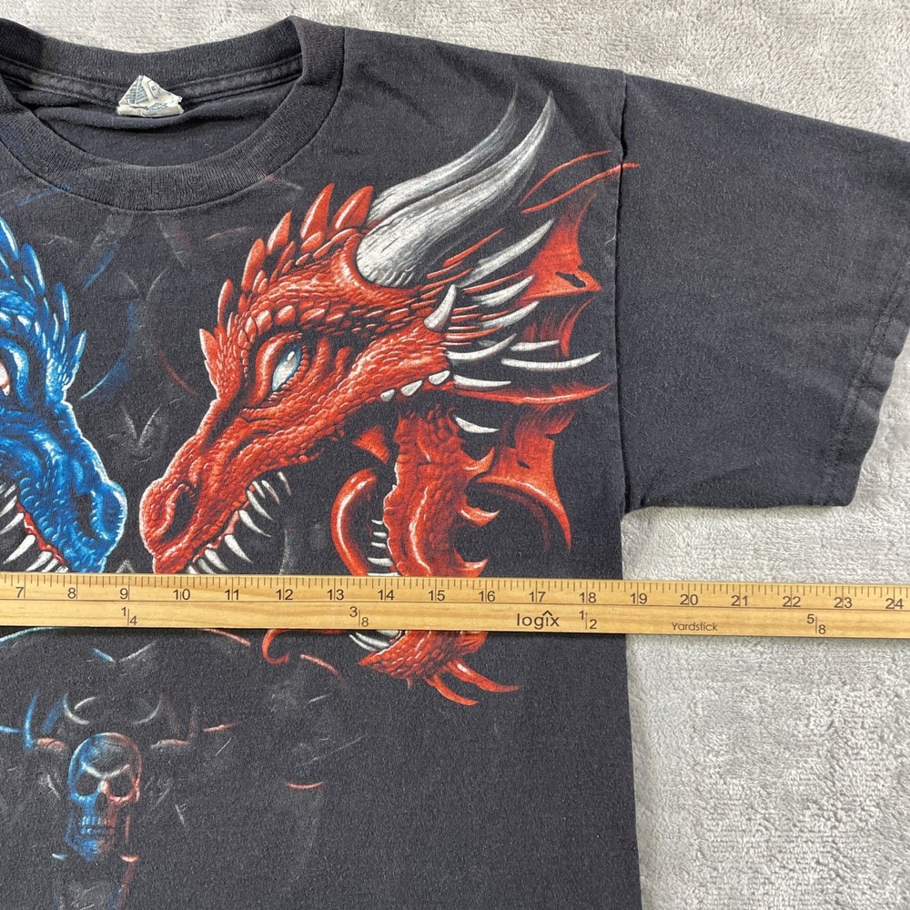 Vintage Dragon Skull Shirt Mens Medium Black Y2K 90s‎ Single Stitch Punk Grunge - Picture 4 of 8